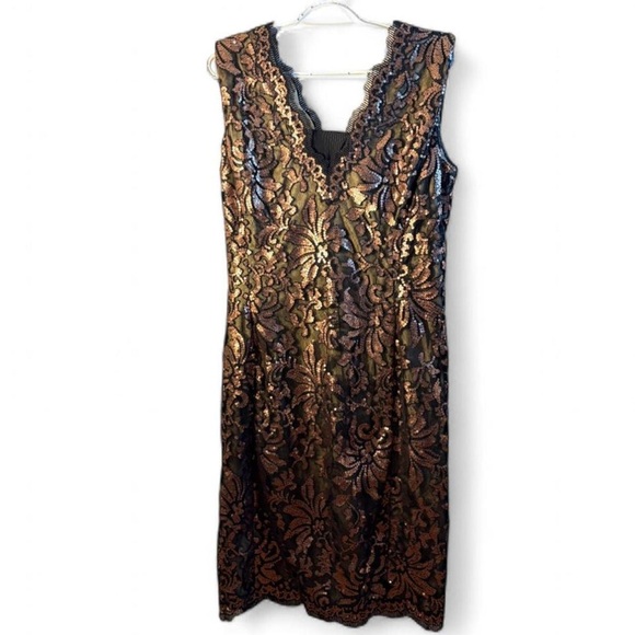 Tadashi Collection Dresses & Skirts - Chic Black and Gold Floral Midi Dress